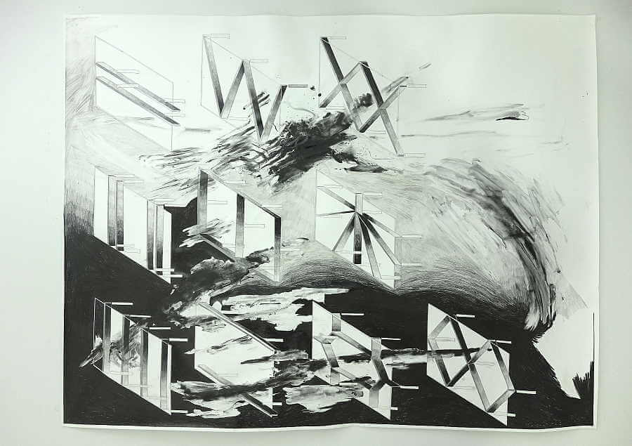 Martin Schepers - La Fuite - La Fuite, Graphit auf Papier, 150 x 180 cm, 2016