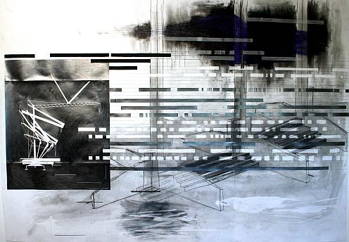 Martin Schepers - Out Of This World - Navigationswege, 210 x 300 cm, Graphit, Tusche, Kugelschreiber, Kohle auf Papier 2014